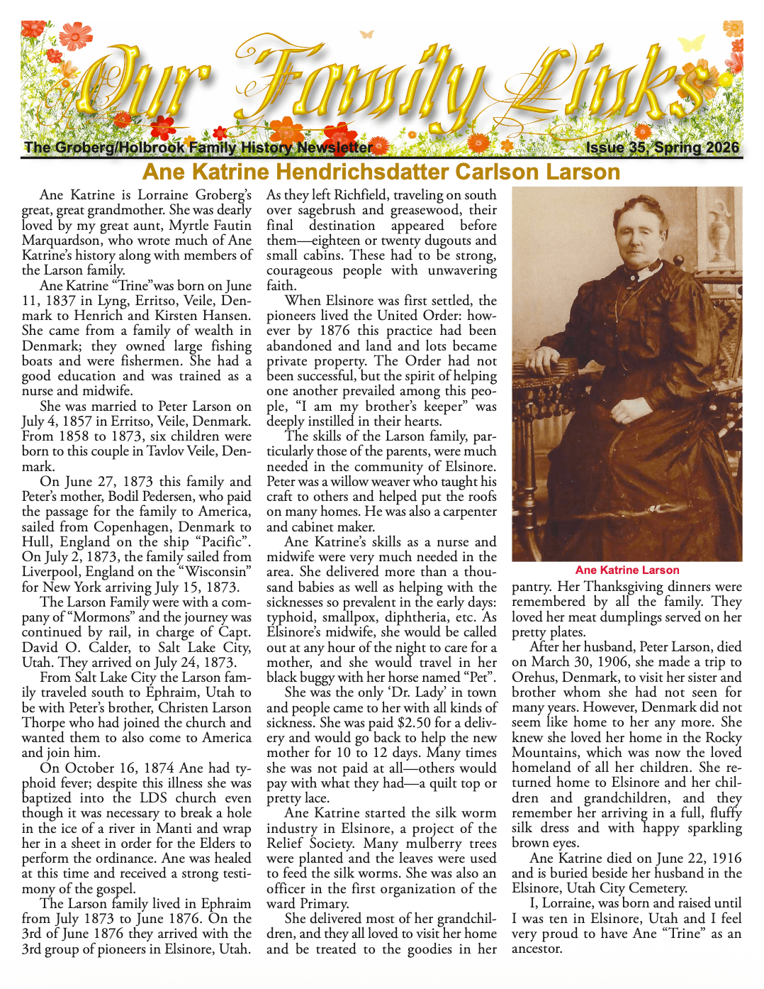 front page of the newsletter